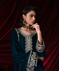 Embroidered Velvet Long Shirt - Kross Kulture