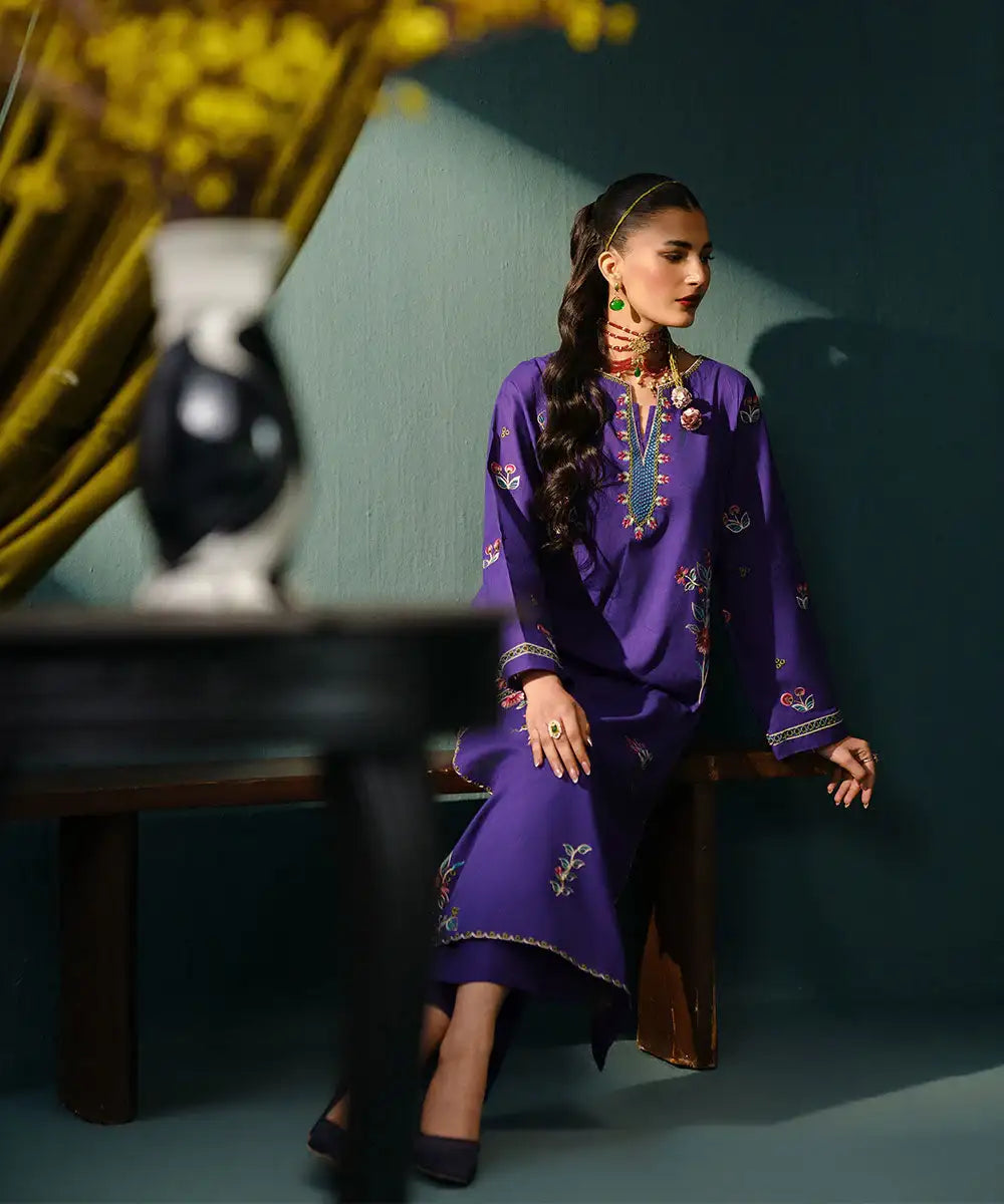 Embroided Lawn Cotton Shirt - Kross Kulture
