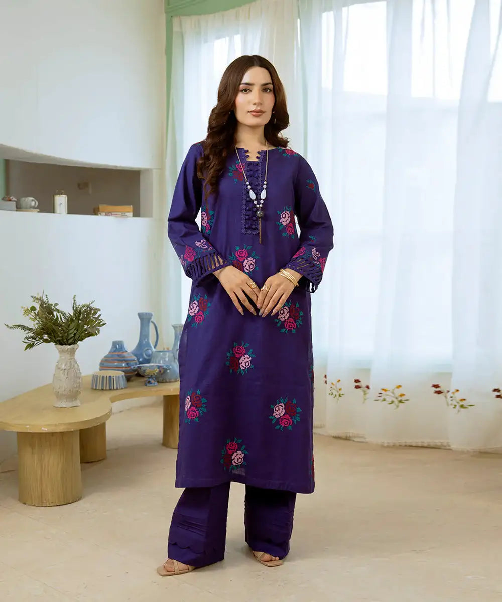 2PC - Embroidered Khaddar Suit - Kross Kulture