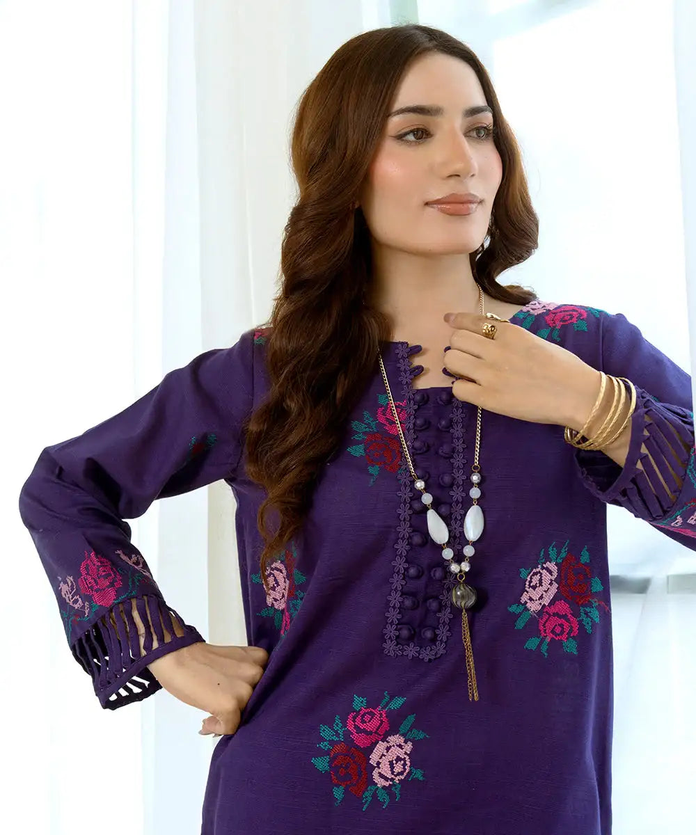 2PC - Embroidered Khaddar Suit - Kross Kulture
