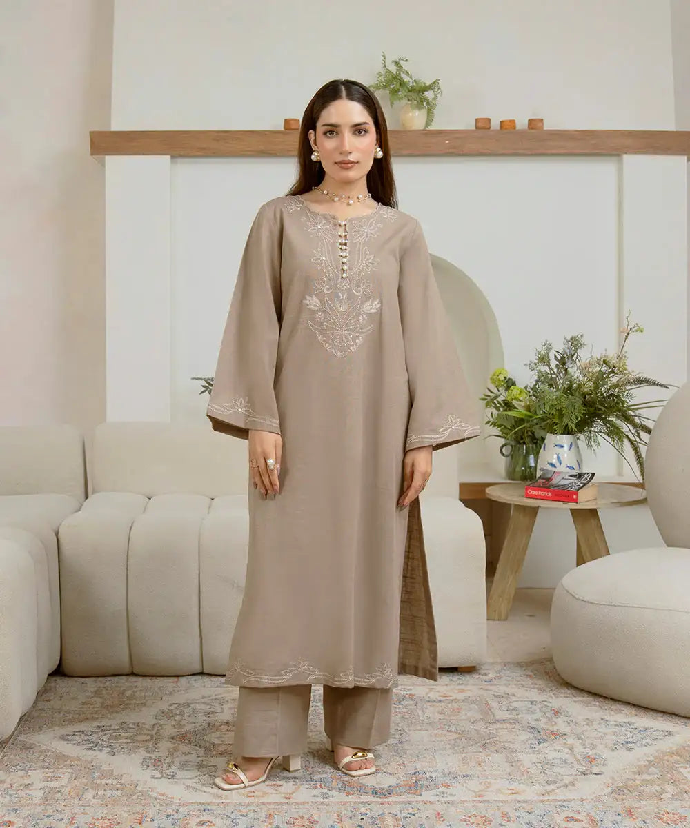2PC - Embroidered Khaddar Suit - Kross Kulture