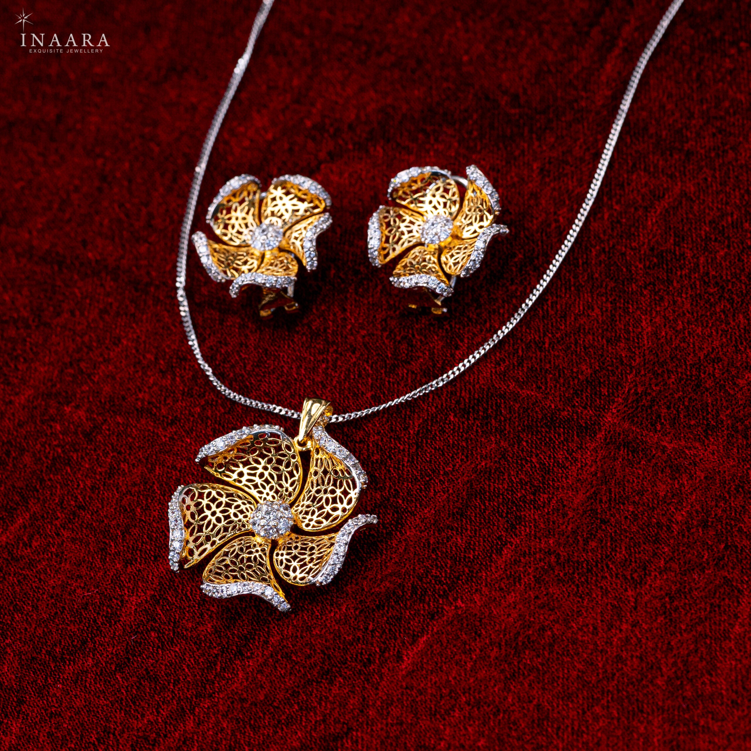 Golden Flower Pendant Set