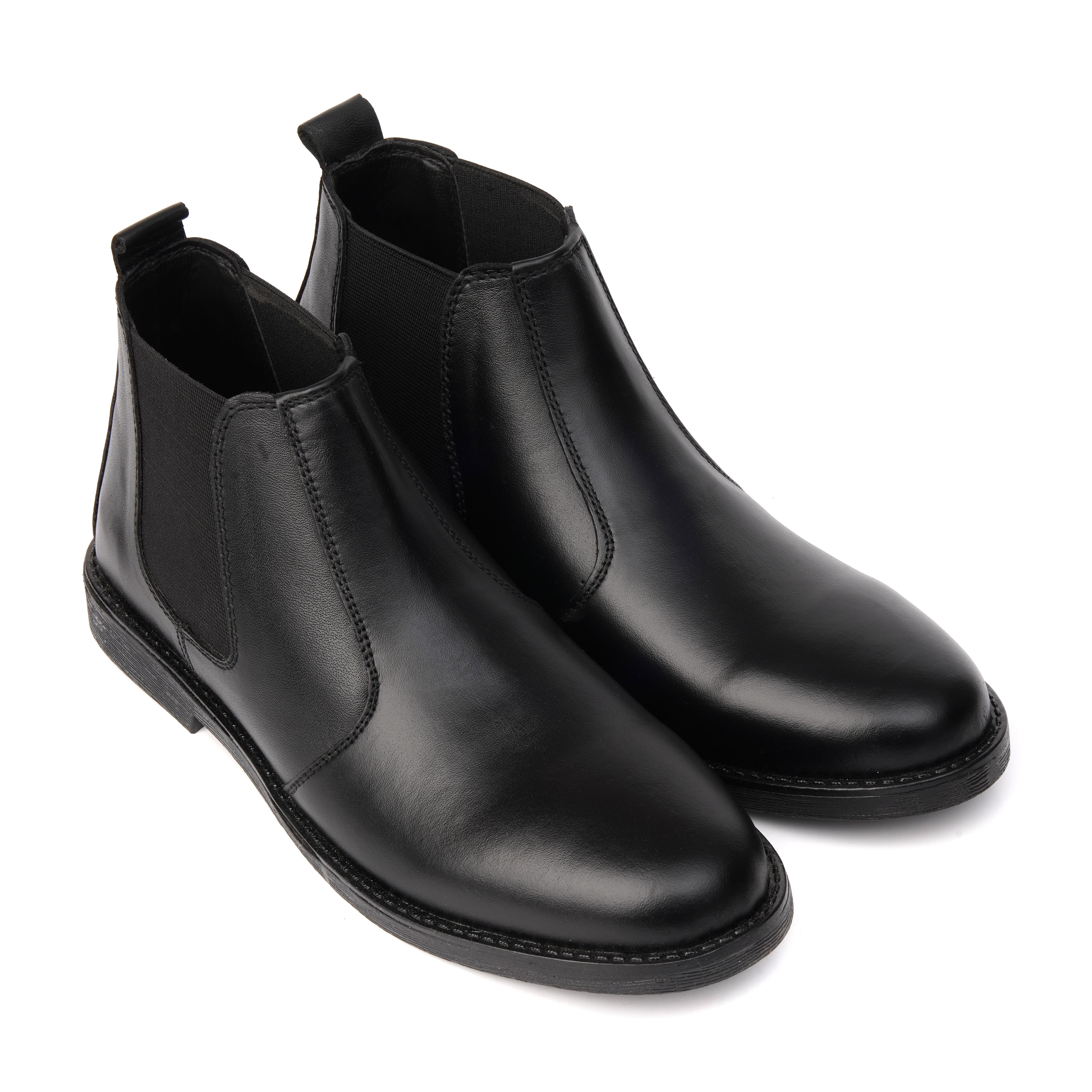 SKU:8010-Black Cow Leather Chelsea boots - DeVogue