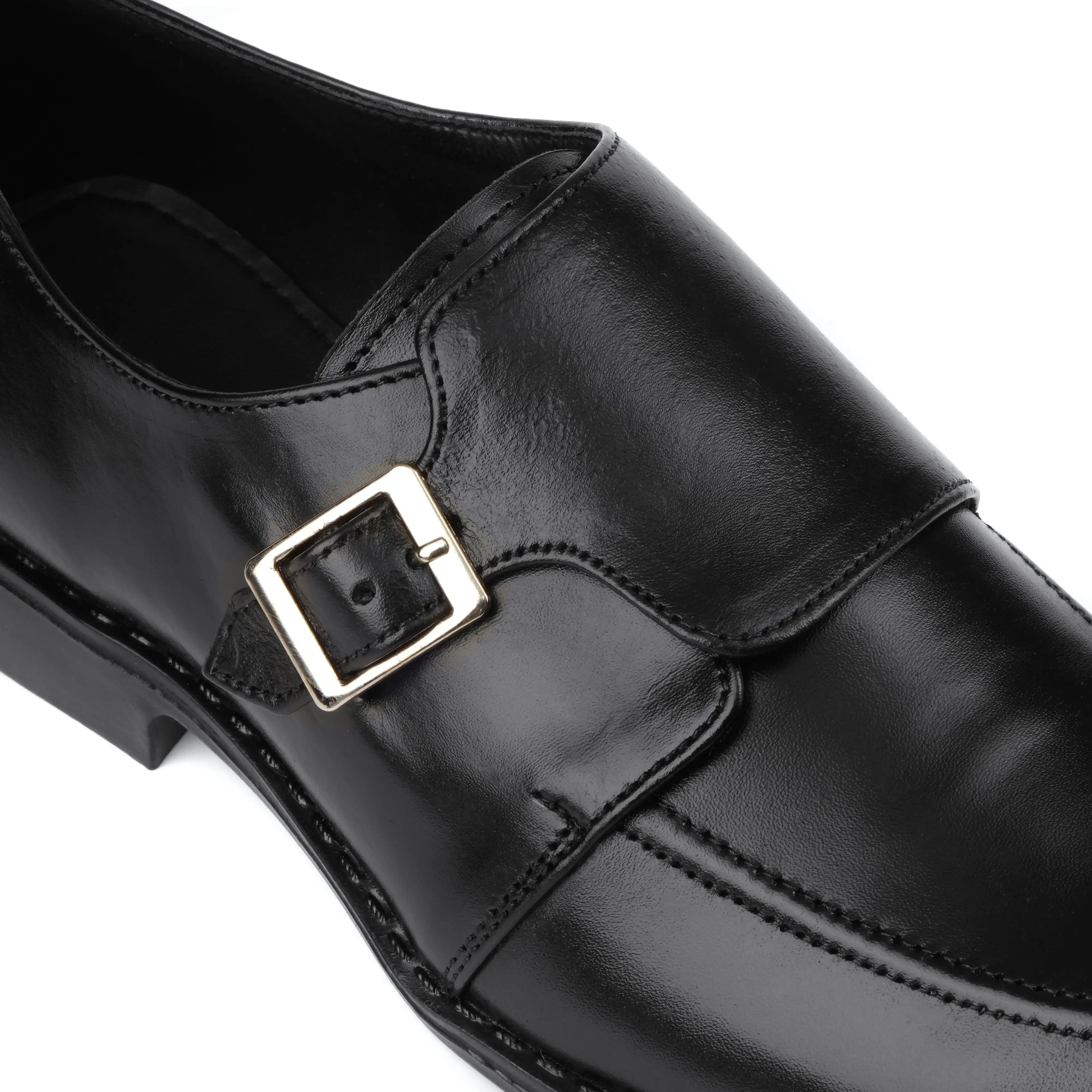 7011-Black Rubber Sole Cow Leather Formal - DeVogue