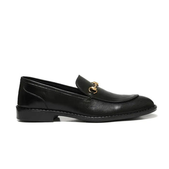 Black Cow Leather Horse Bit Formal Loafer - Mmall