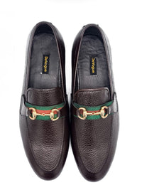 SKU:4030-Brown Grain Premium Formal leather loafers - DeVogue