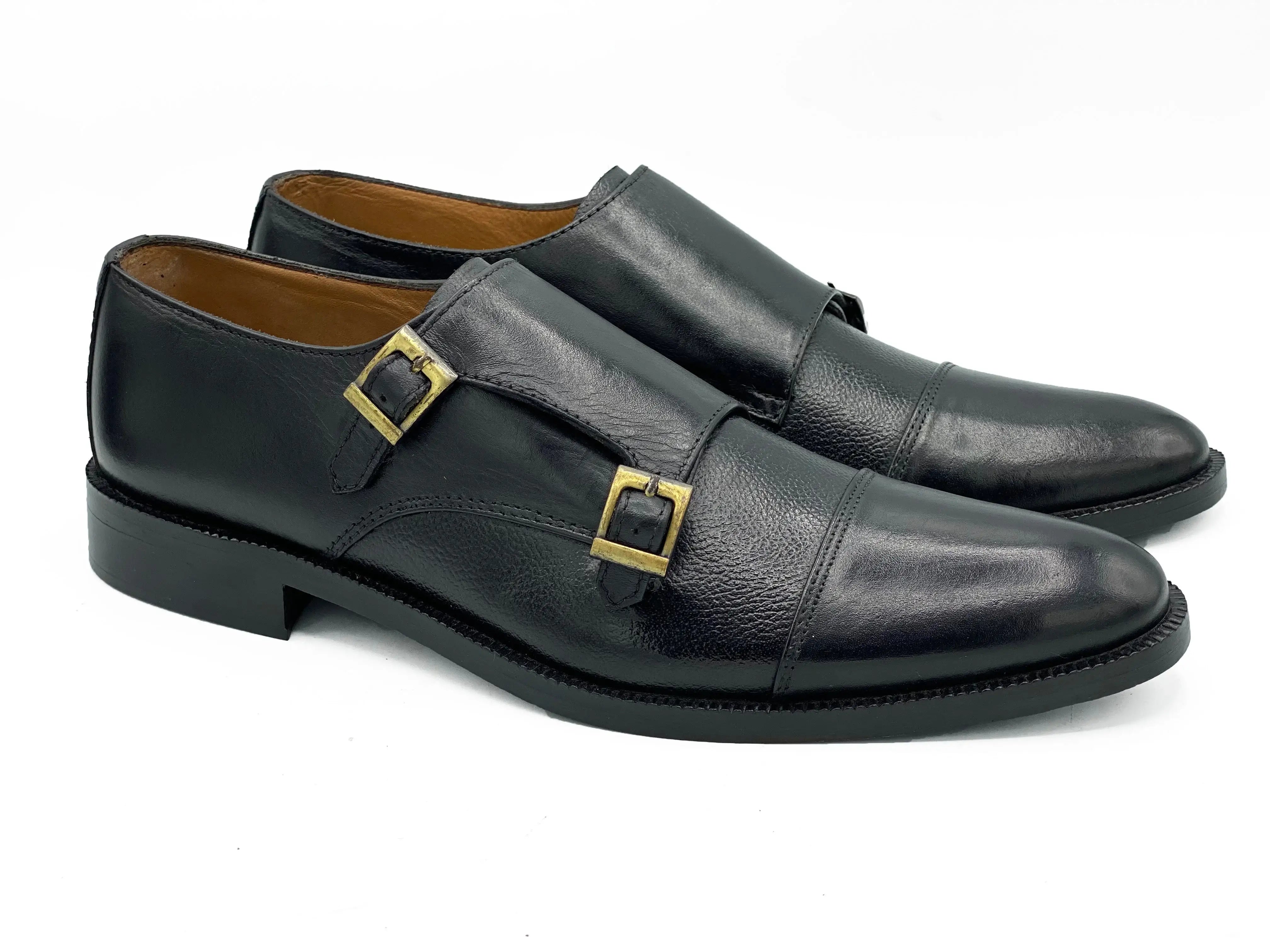 Mild Black Cow Leather Formal Double Monk Style - Mmall