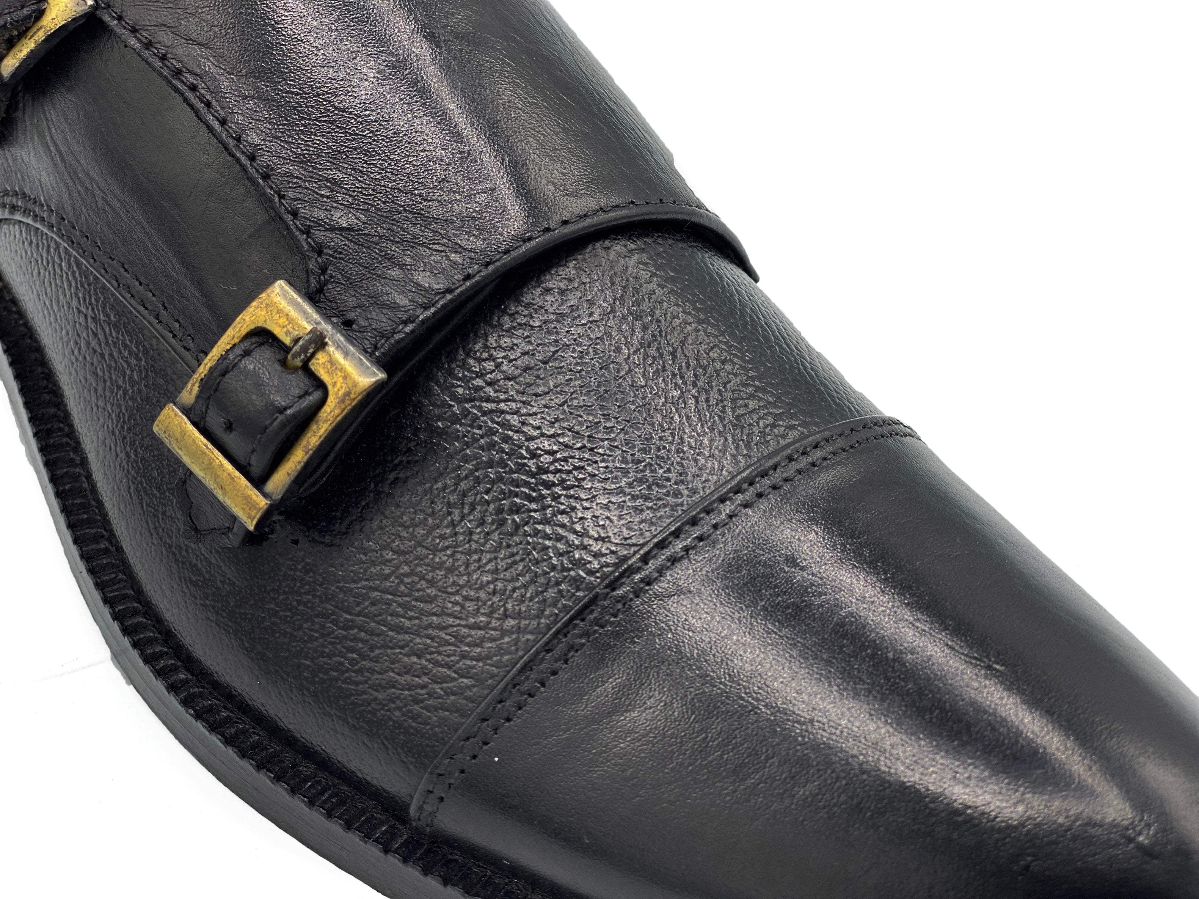 Mild Black Cow Leather Formal Double Monk Style - Mmall