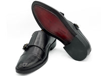 2011-Mild Black Cow Leather Formal Double Monk Style - DeVogue