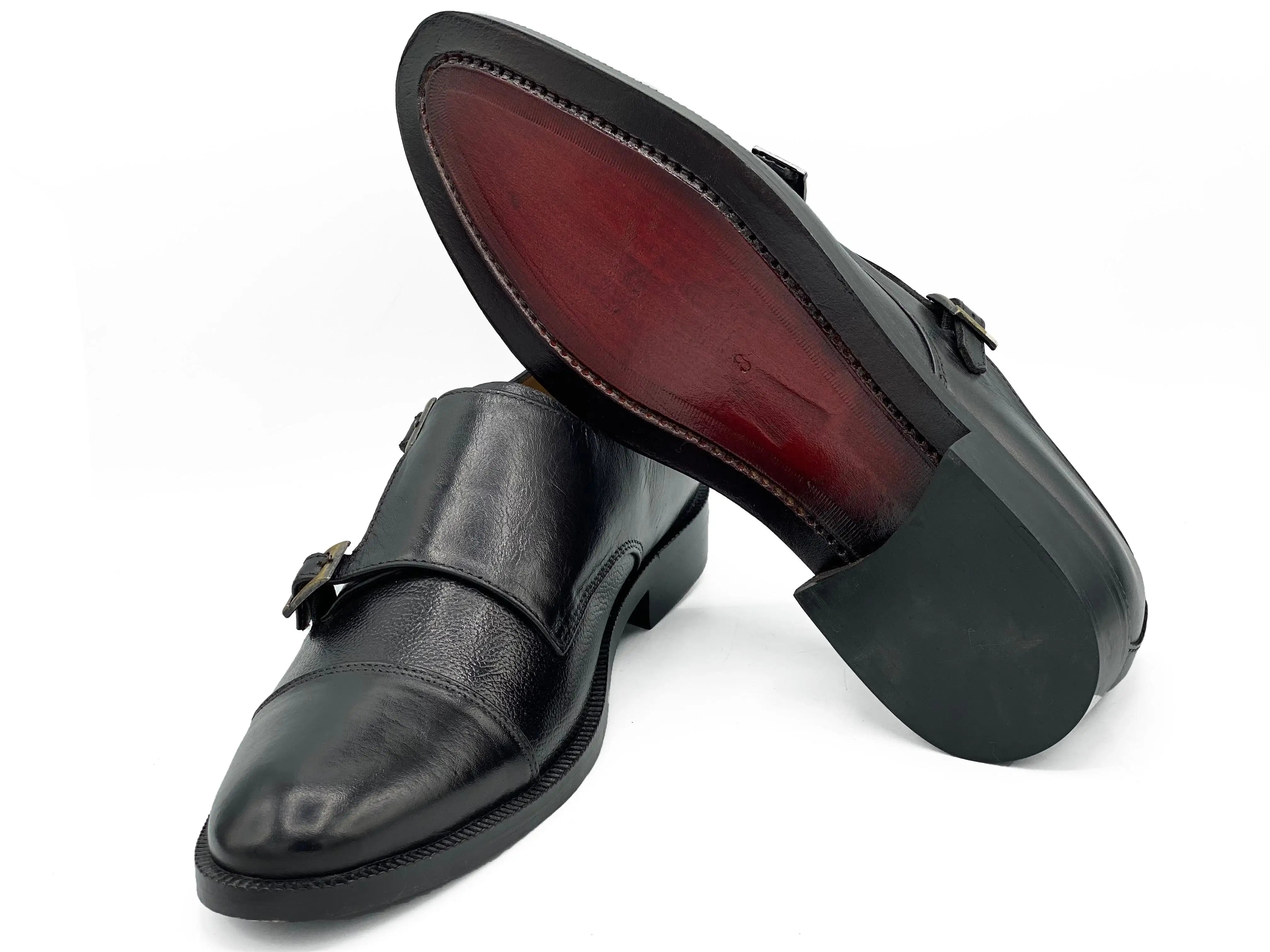 Mild Black Cow Leather Formal Double Monk Style - Mmall