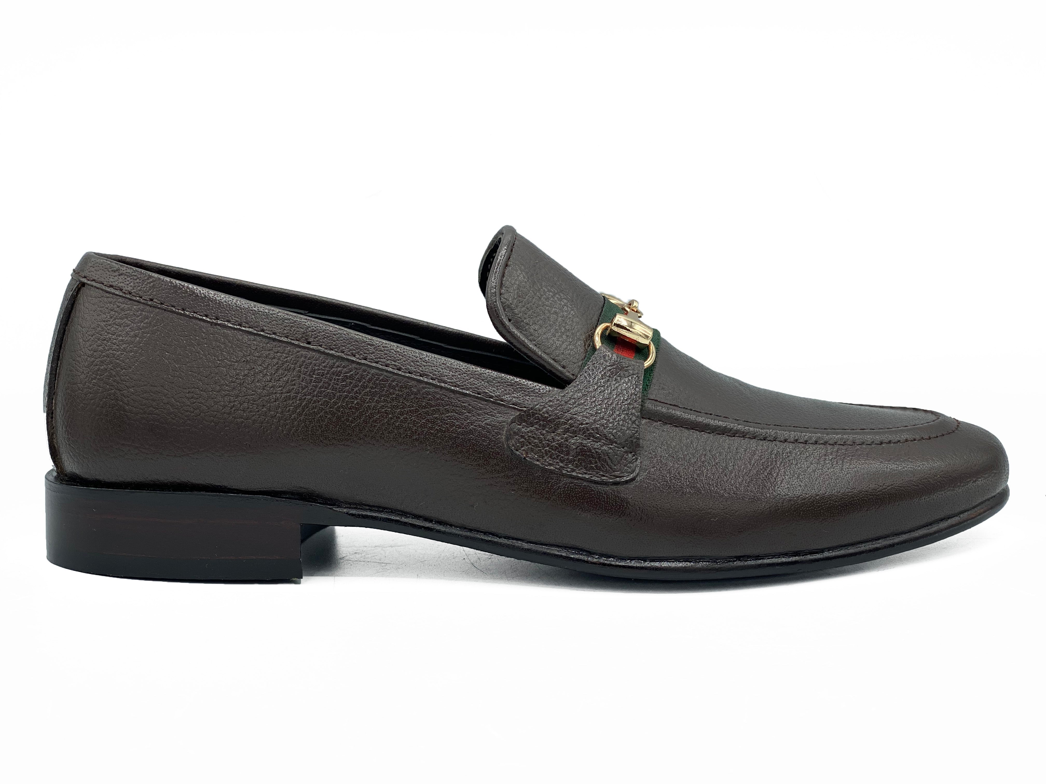SKU:4030-Brown Grain Premium Formal leather loafers - DeVogue