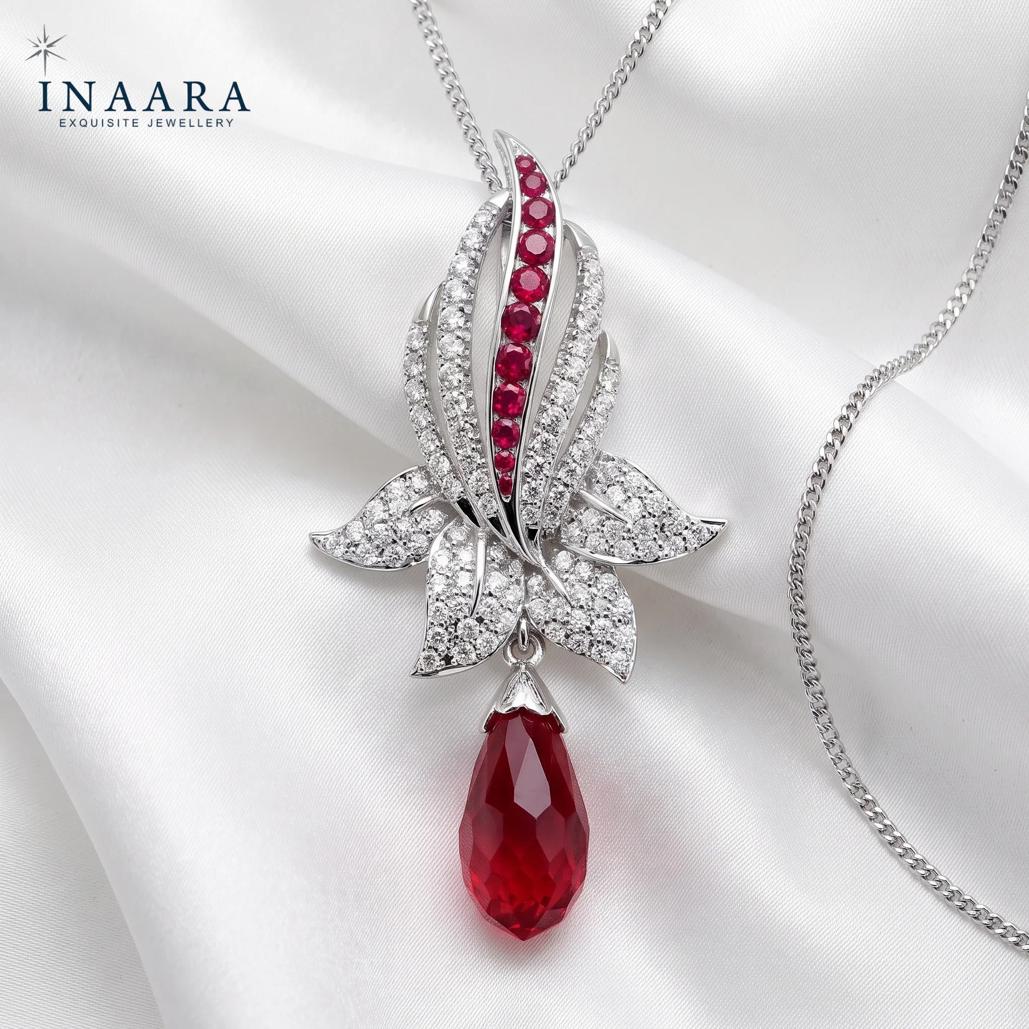 Round Ruby Pendant, Drop Man Made