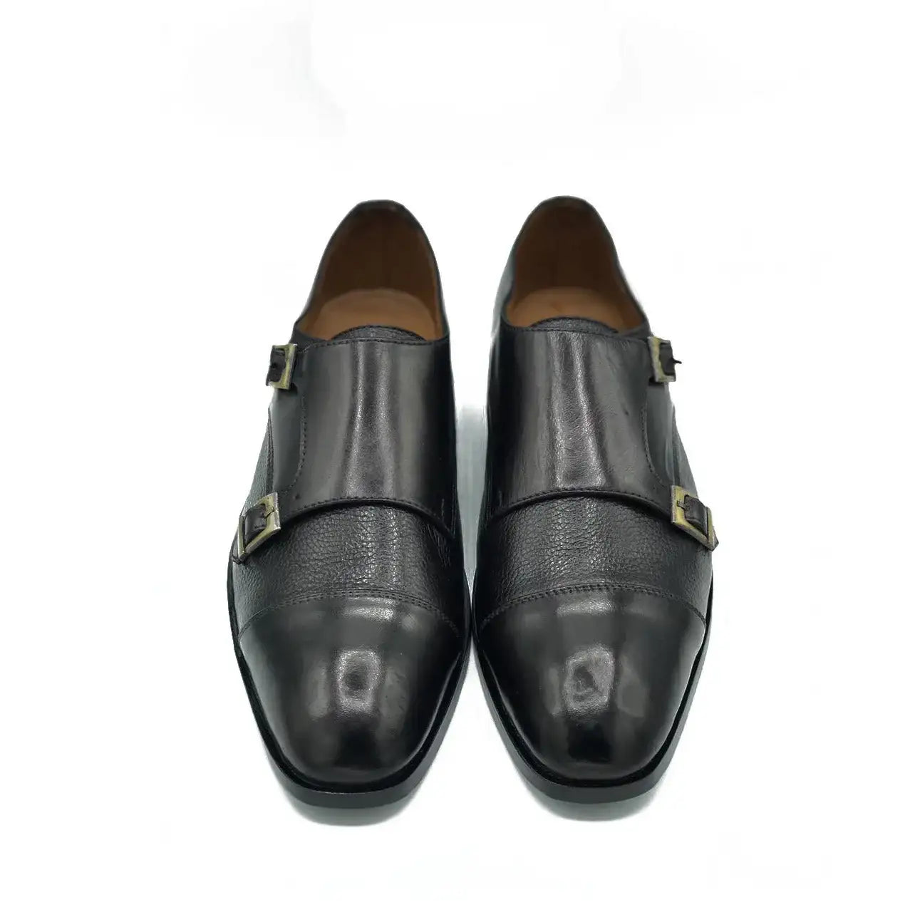 Mild Black Cow Leather Formal Double Monk Style - Mmall