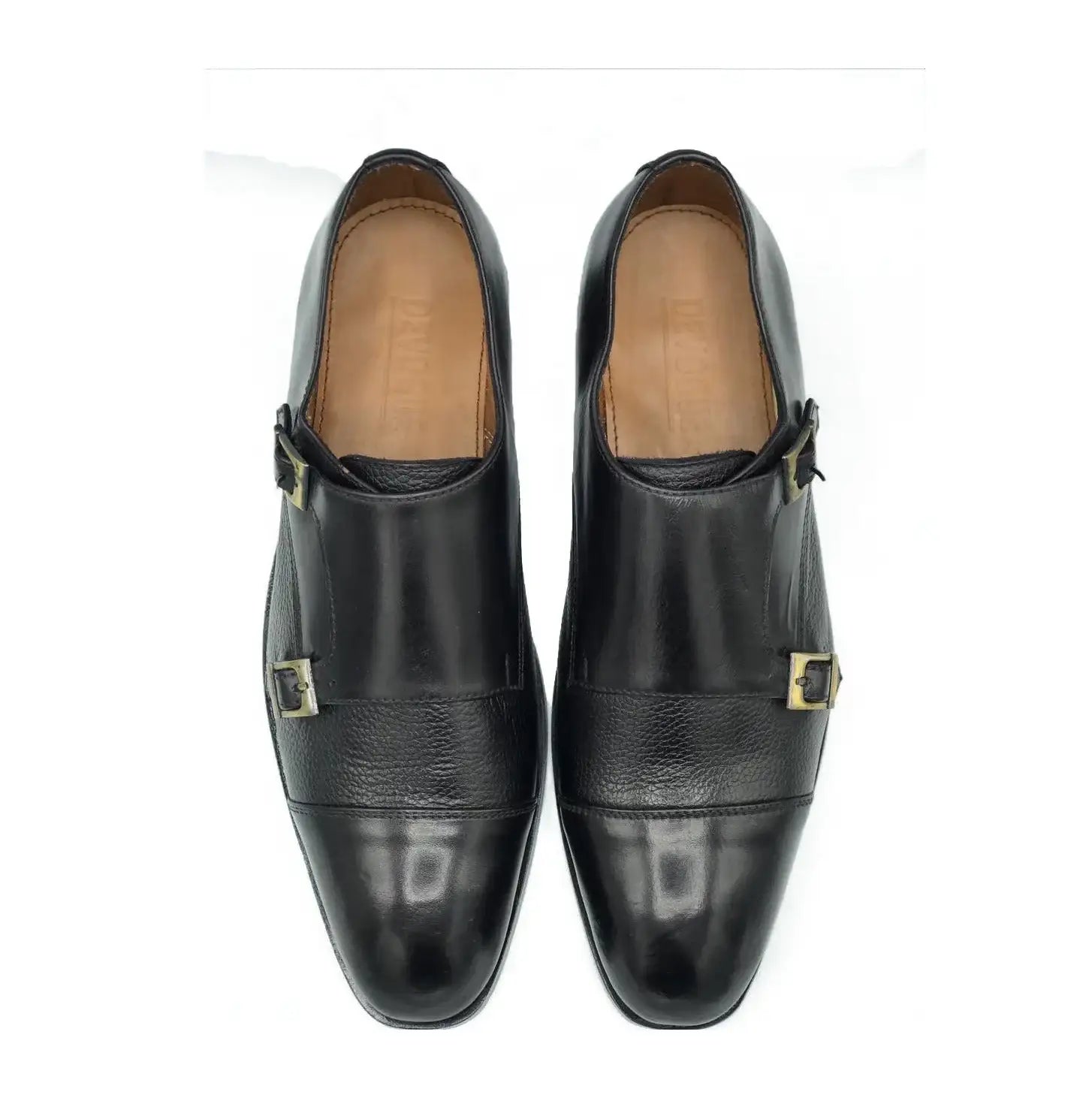 Mild Black Cow Leather Formal Double Monk Style - Mmall