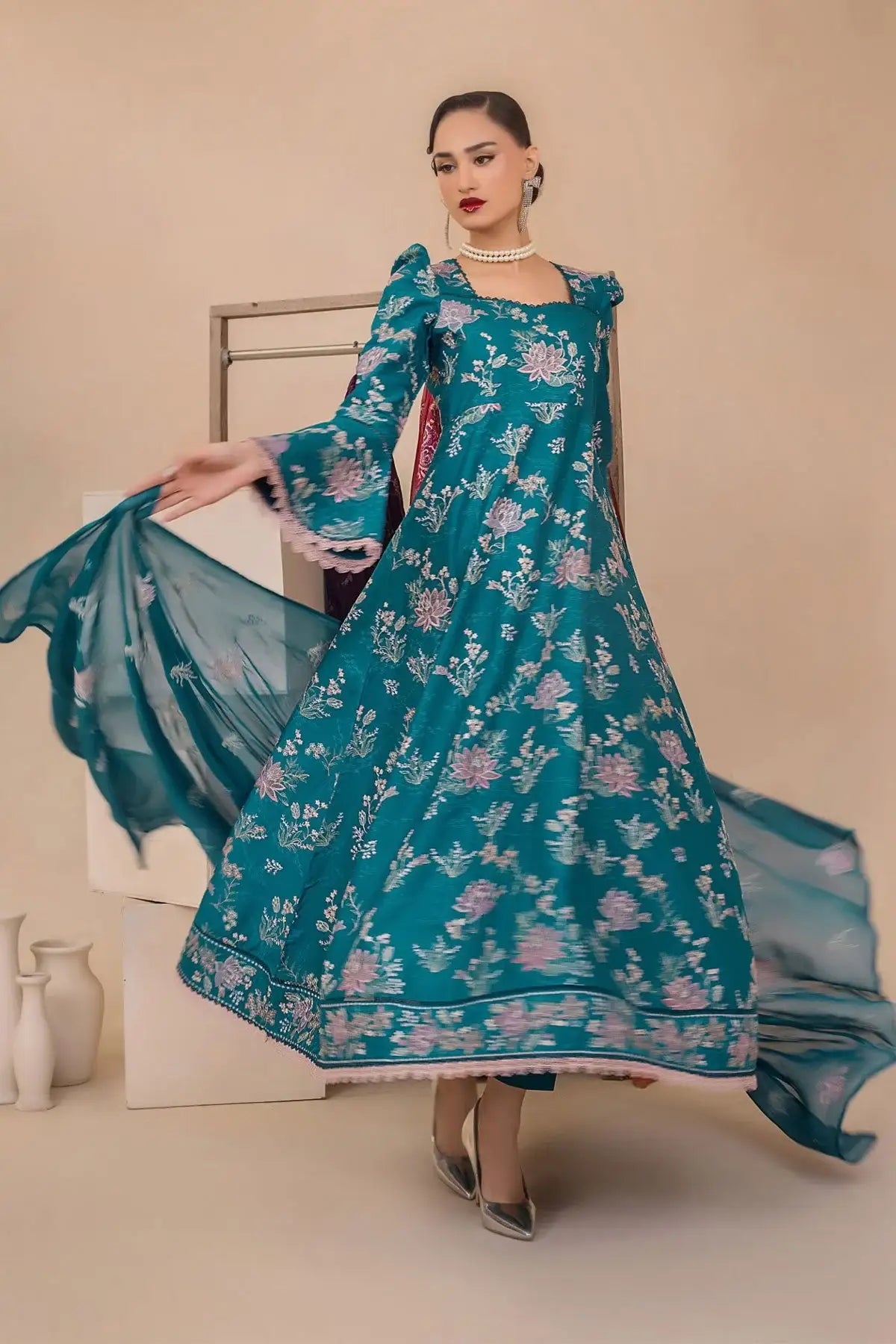 Safwa | Zephyr - 3PC Unstitched Suit (FLO07) - Mmall