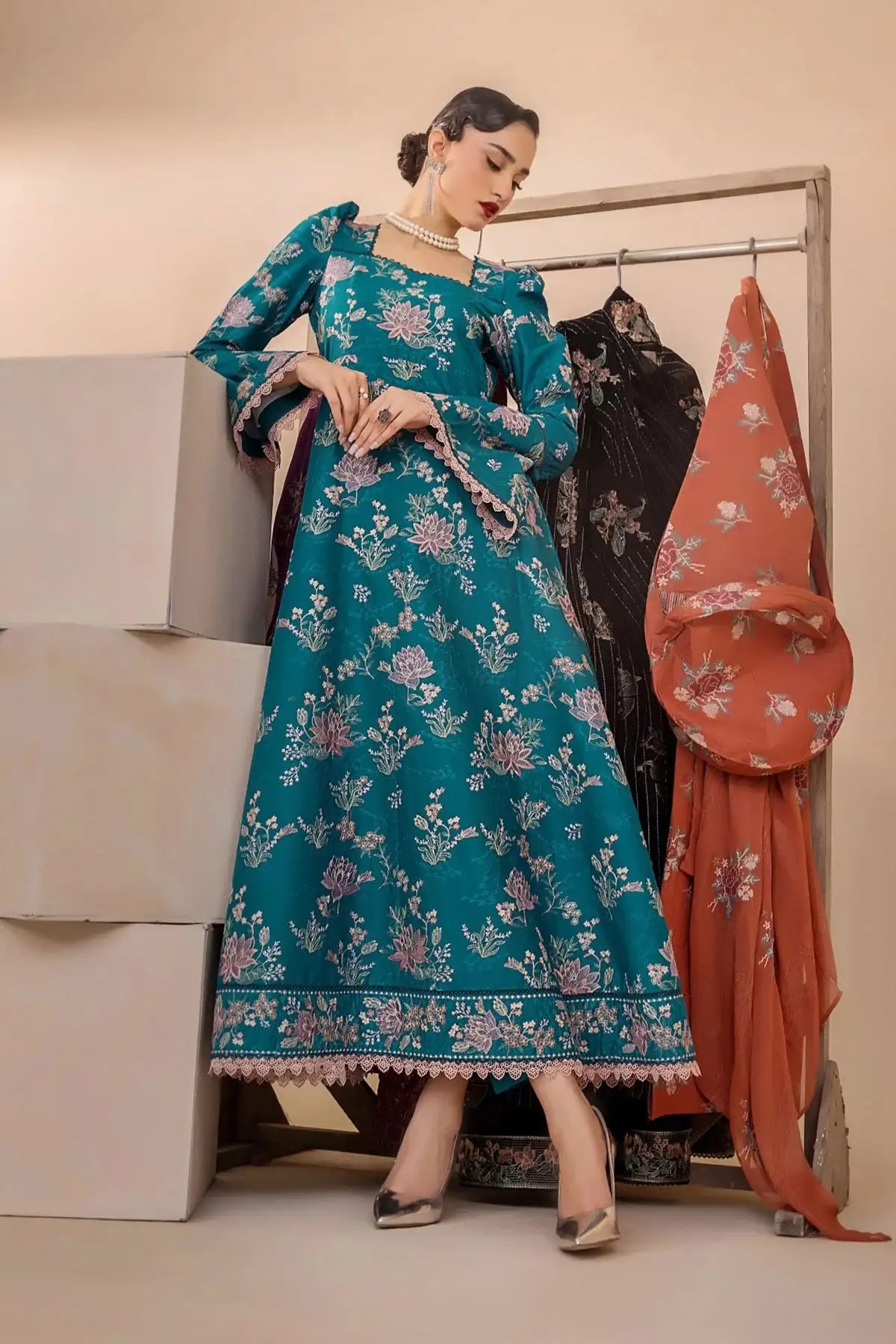 Safwa | Zephyr - 3PC Unstitched Suit (FLO07) - Mmall