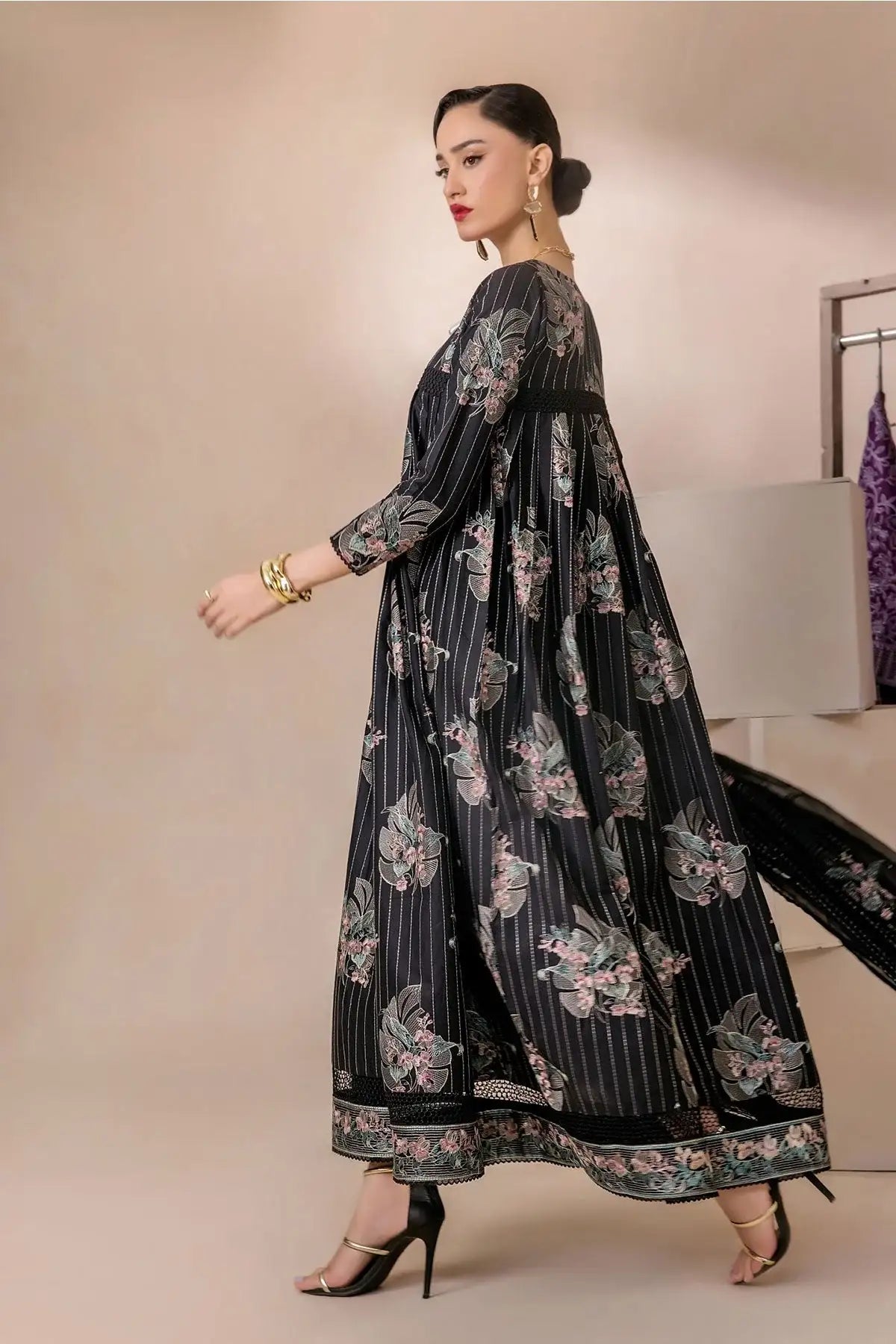 Safwa | Dark Blossom - 3PC Unstitched Suit (FLO08) - Mmall