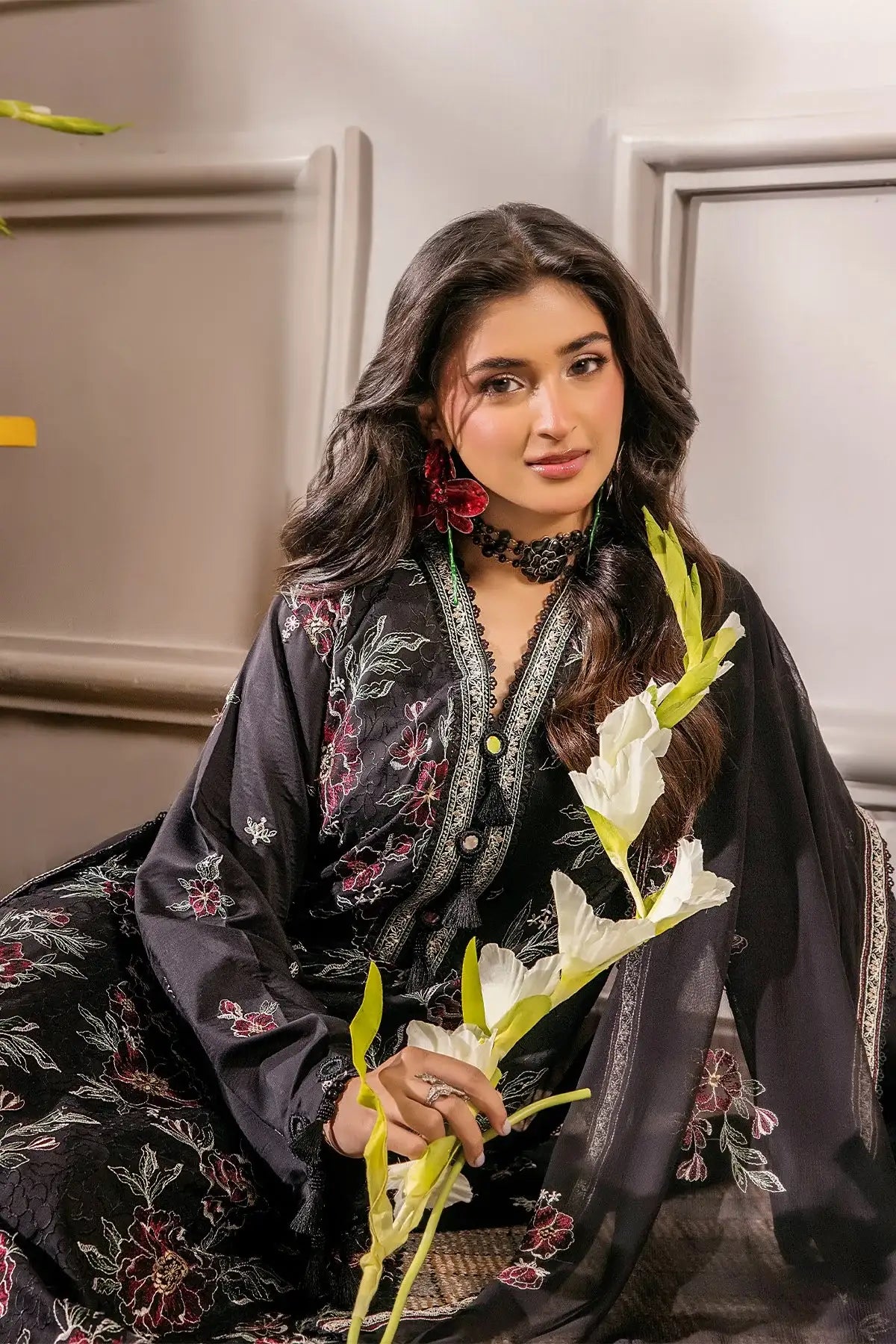 Safwa | Black Orchid - 3PC Unstitched Suit (FV09) - Mmall