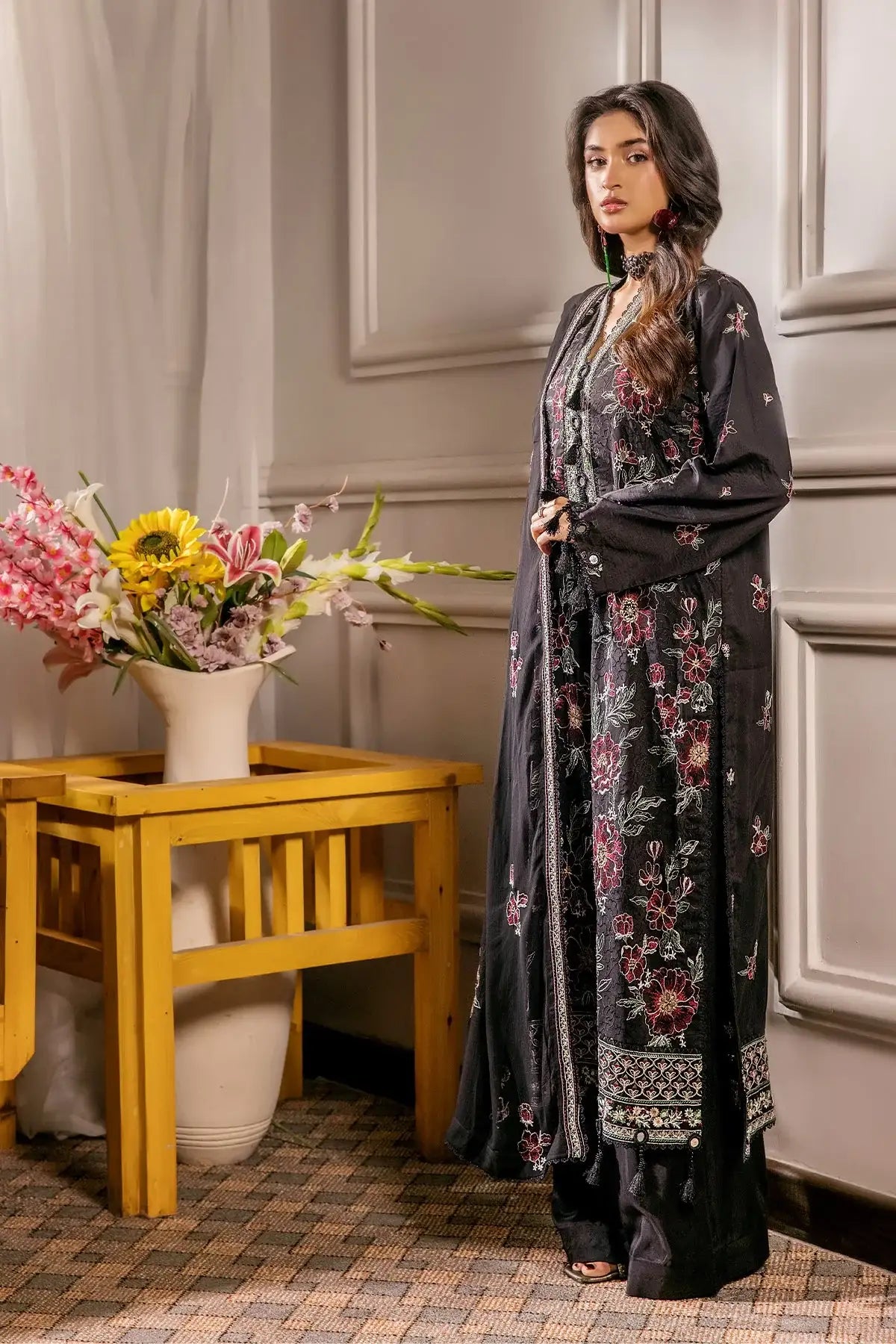 Safwa | Black Orchid - 3PC Unstitched Suit (FV09) - Mmall