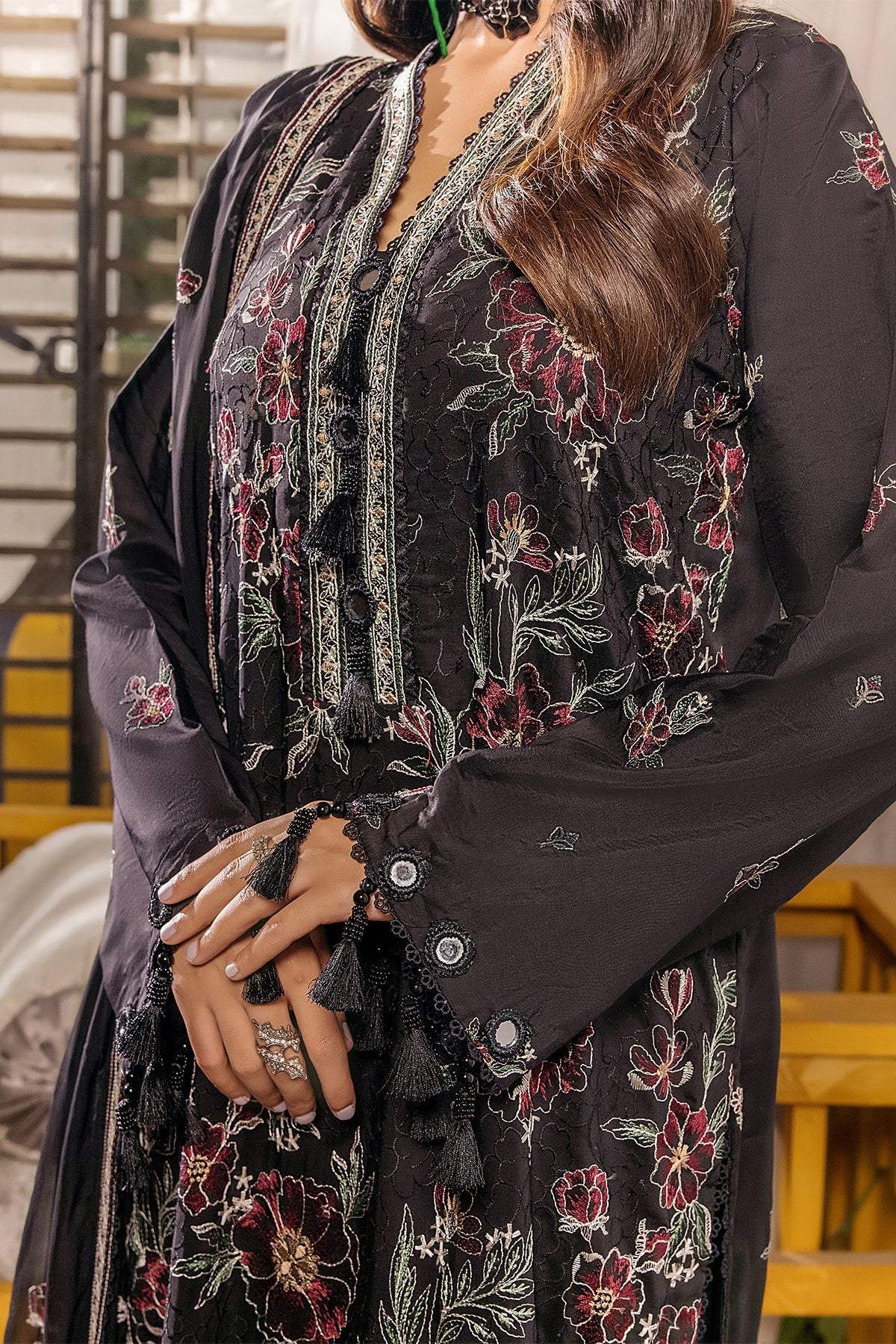 Safwa | Black Orchid - 3PC Unstitched Suit (FV09) - Mmall