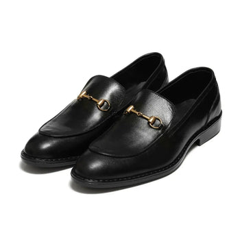 Black Cow Leather Horse Bit Formal Loafer - Mmall