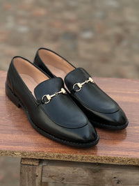 4004-Black Cow Leather Horse bit Formal Loafer Style In Rubber sole - DeVogue