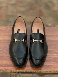 4004-Black Cow Leather Horse bit Formal Loafer Style In Rubber sole - DeVogue