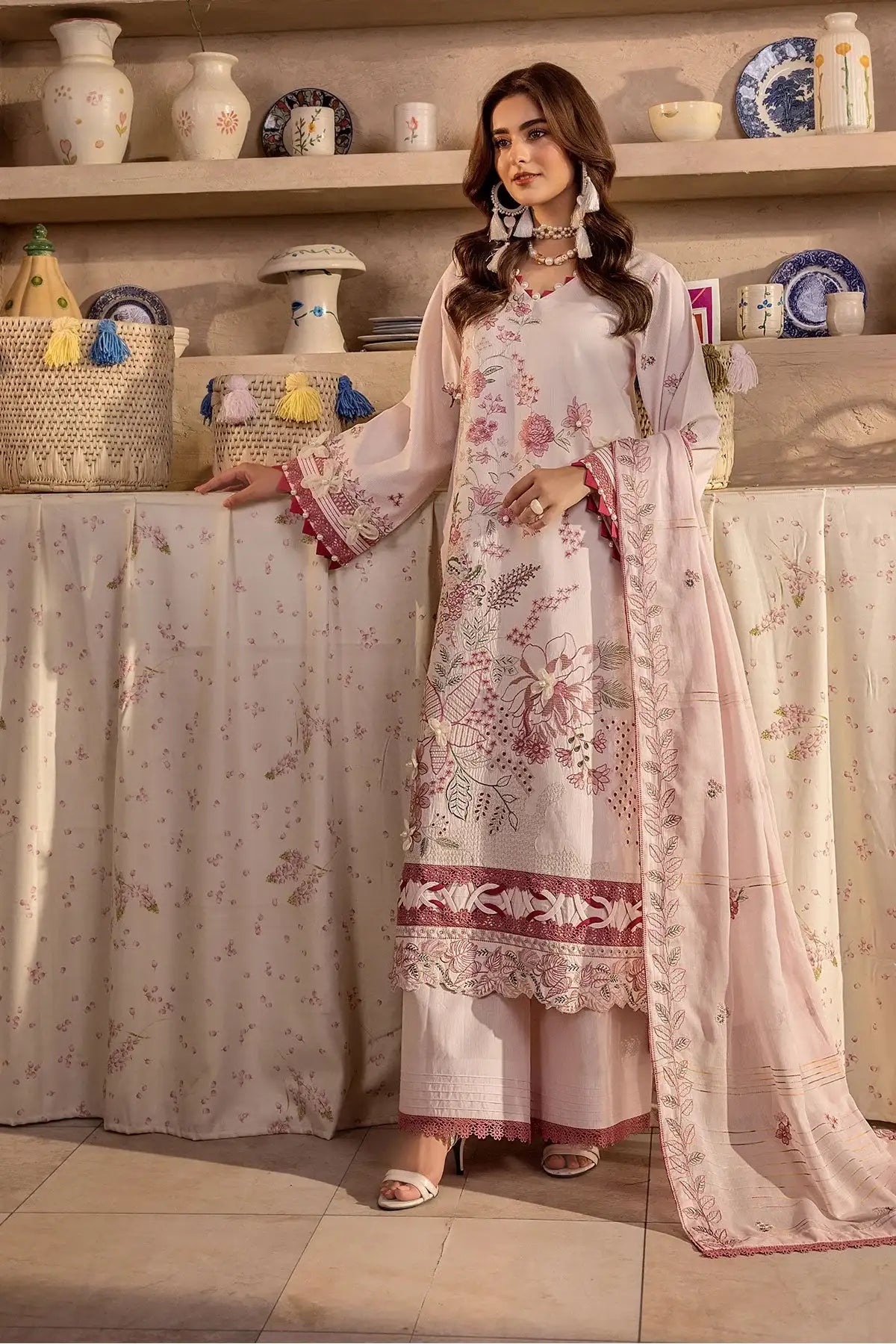 Safwa | Pink Lume - 3PC Unstitched Suit (MLP06) - Mmall