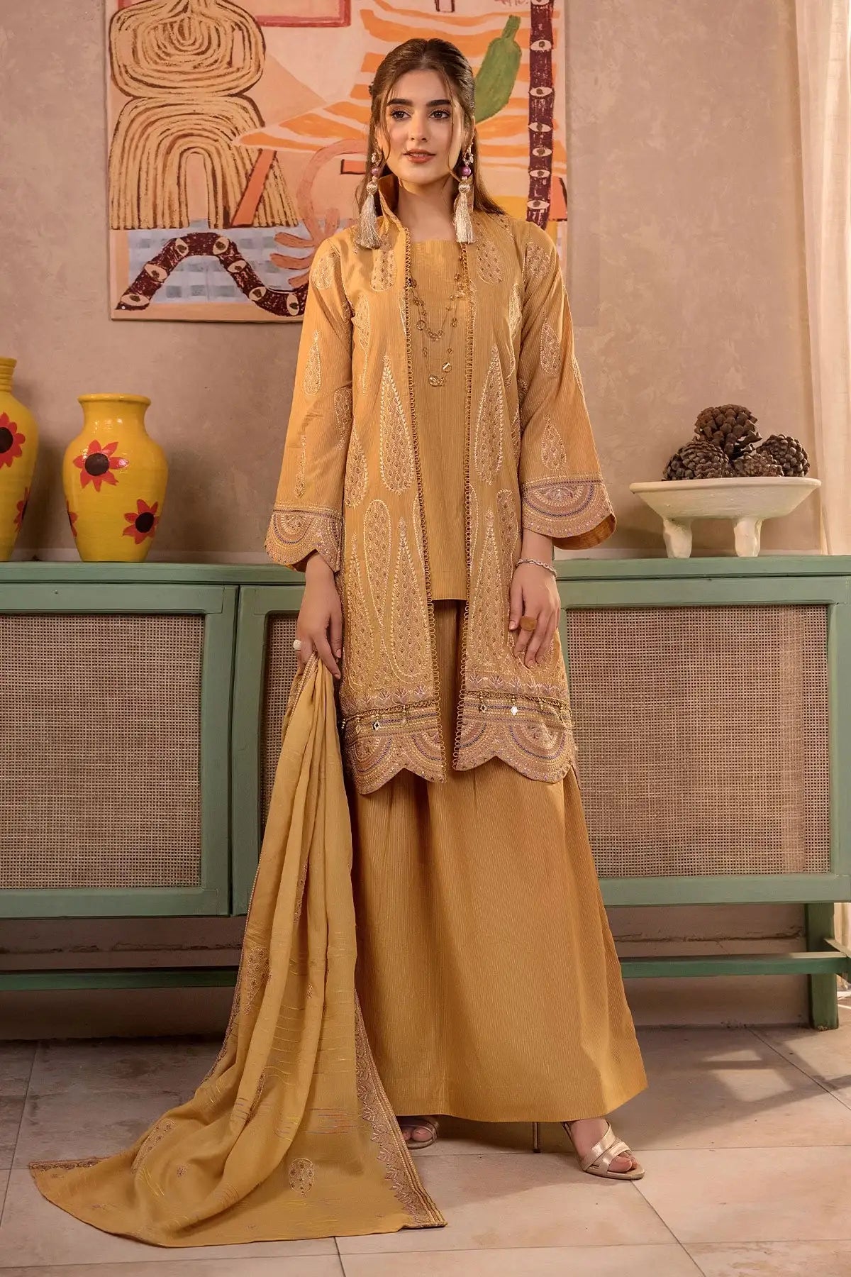 Safwa | Mustard Bloom - 3PC Unstitched Suit (MLP10) - Mmall