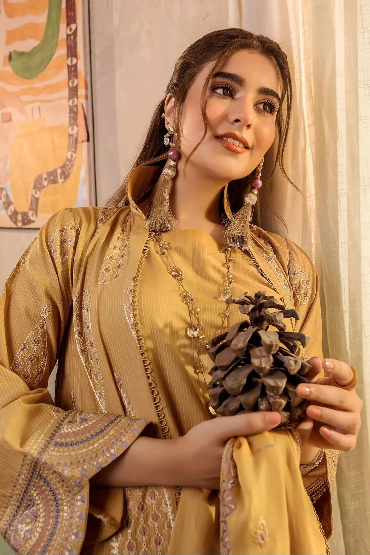 Safwa | Mustard Bloom - 3PC Unstitched Suit (MLP10) - Mmall