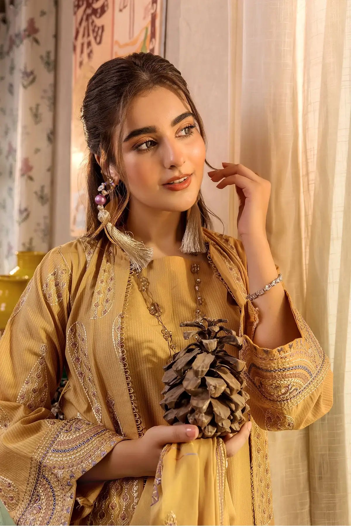 Safwa | Mustard Bloom - 3PC Unstitched Suit (MLP10) - Mmall