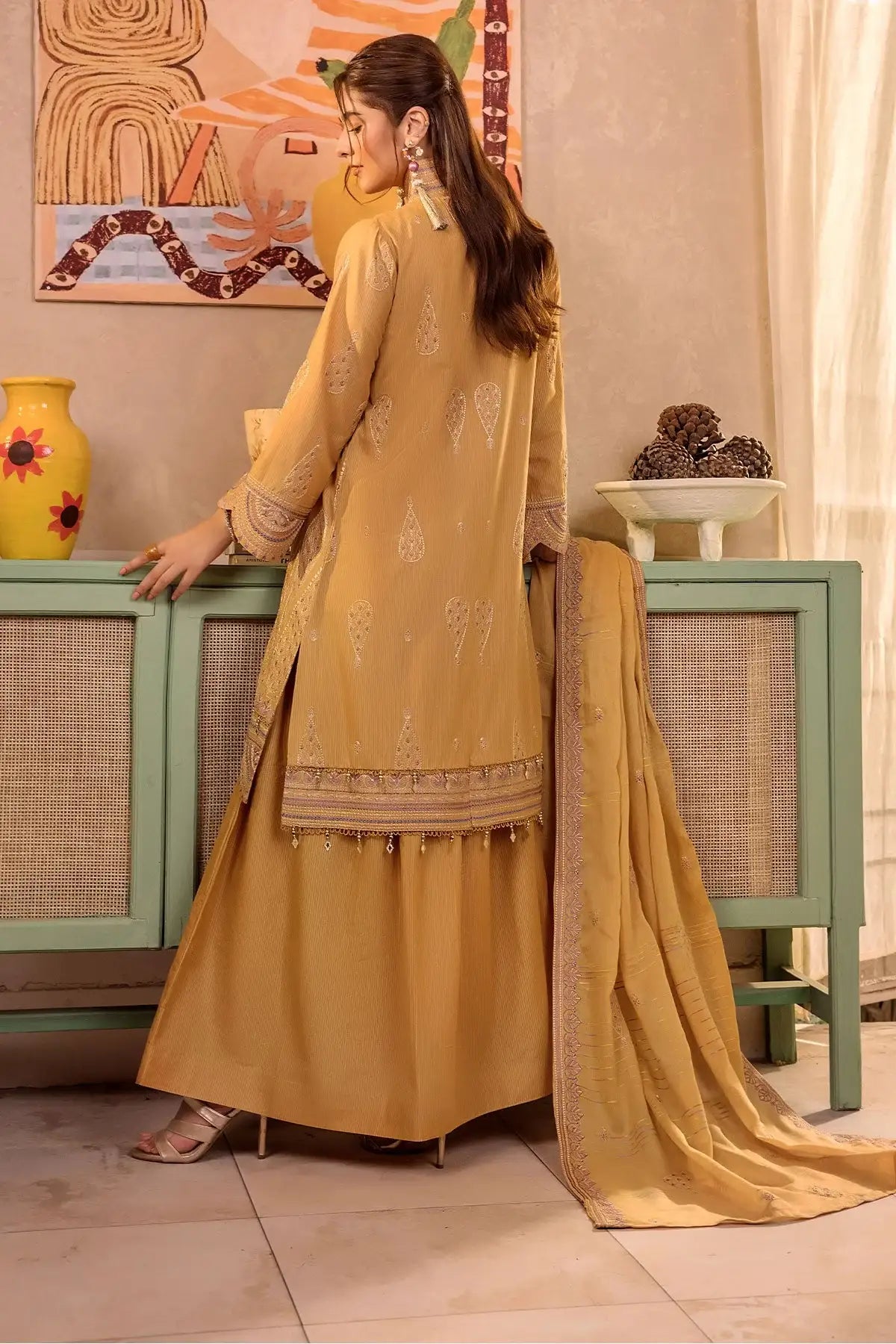 Safwa | Mustard Bloom - 3PC Unstitched Suit (MLP10) - Mmall