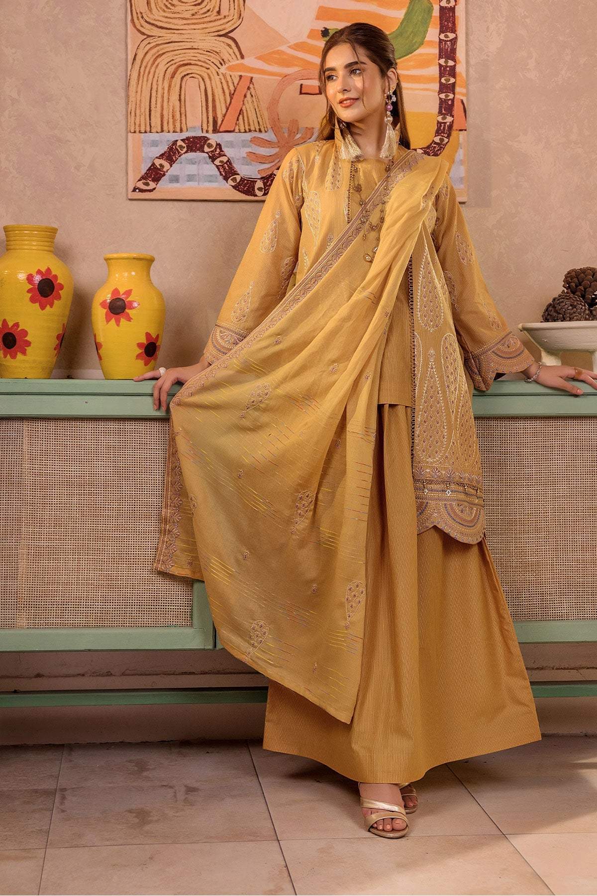 Safwa | Mustard Bloom - 3PC Unstitched Suit (MLP10) - Mmall