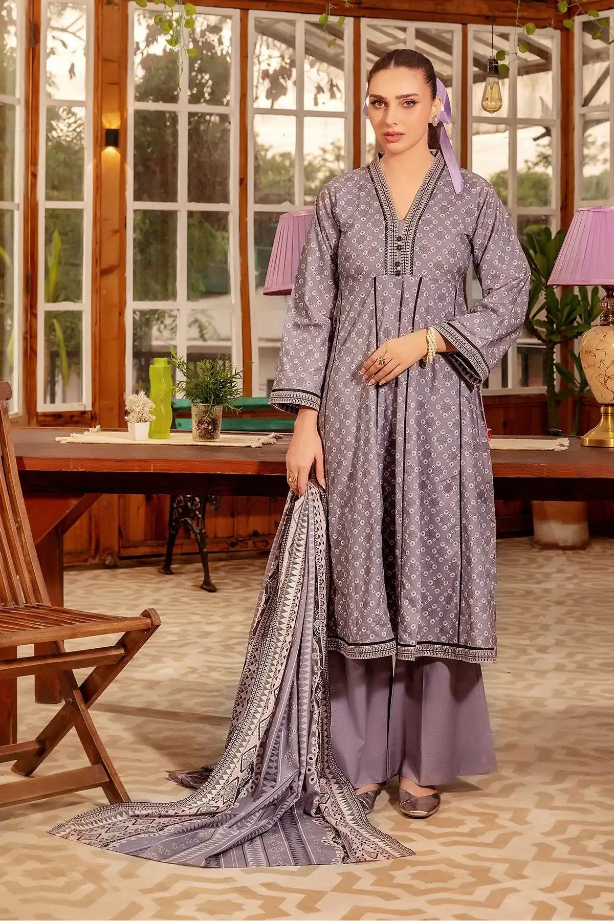 Safwa | Lavender Charm– 3PC Unstitched Suit (ODE09) - Mmall