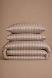 T300 Luxe Taupe Striped Duvet Cover Set