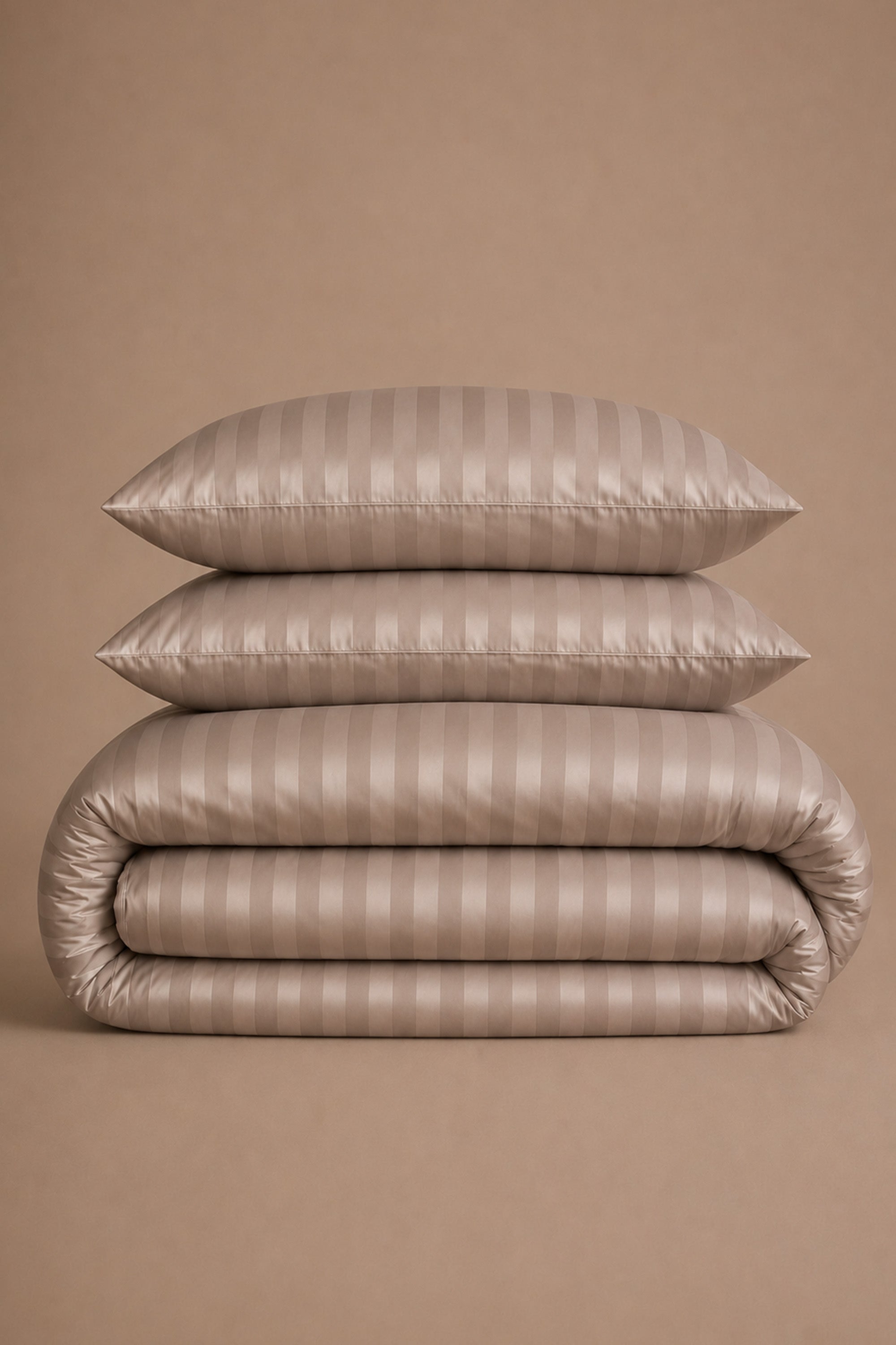 T300 Luxe Taupe Striped Duvet Cover Set