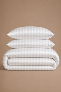 T300 Luxe White Striped Duvet Cover Set