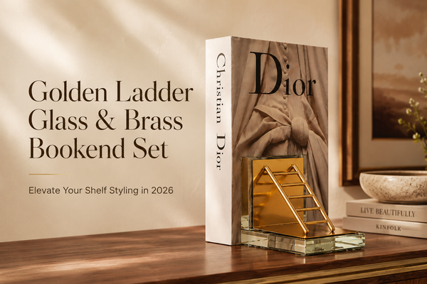 Golden Ladder Glass &amp; Brass Bookend Set: Elevate Your Shelf Styling in 2026