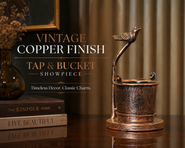 Vintage Copper Finish Tap &amp; Bucket Showpiece: The Rustic Decor Piece Everyone's Searching For