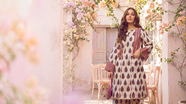 2 Piece Printed Lawn Suit: Off-White Elegance for Everyday Wear