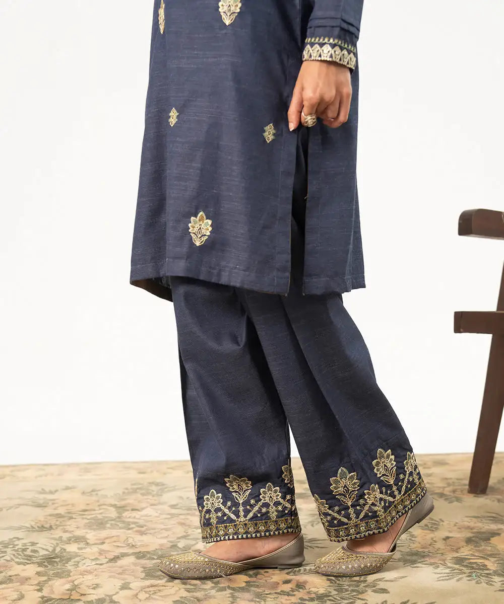 2PC - Embroidered Self Textured Suit - Kross Kulture 
