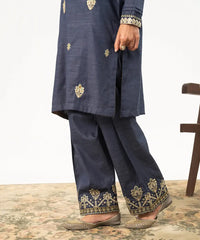 2PC - Embroidered Self Textured Suit - Kross Kulture 