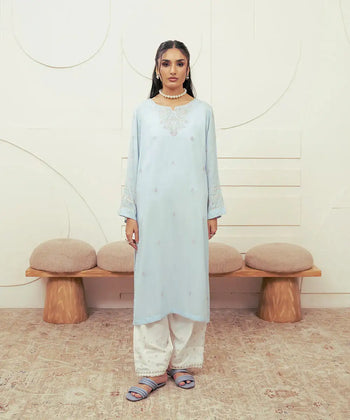 2PC - Embroidered Self Textured Suit - Kross Kulture 