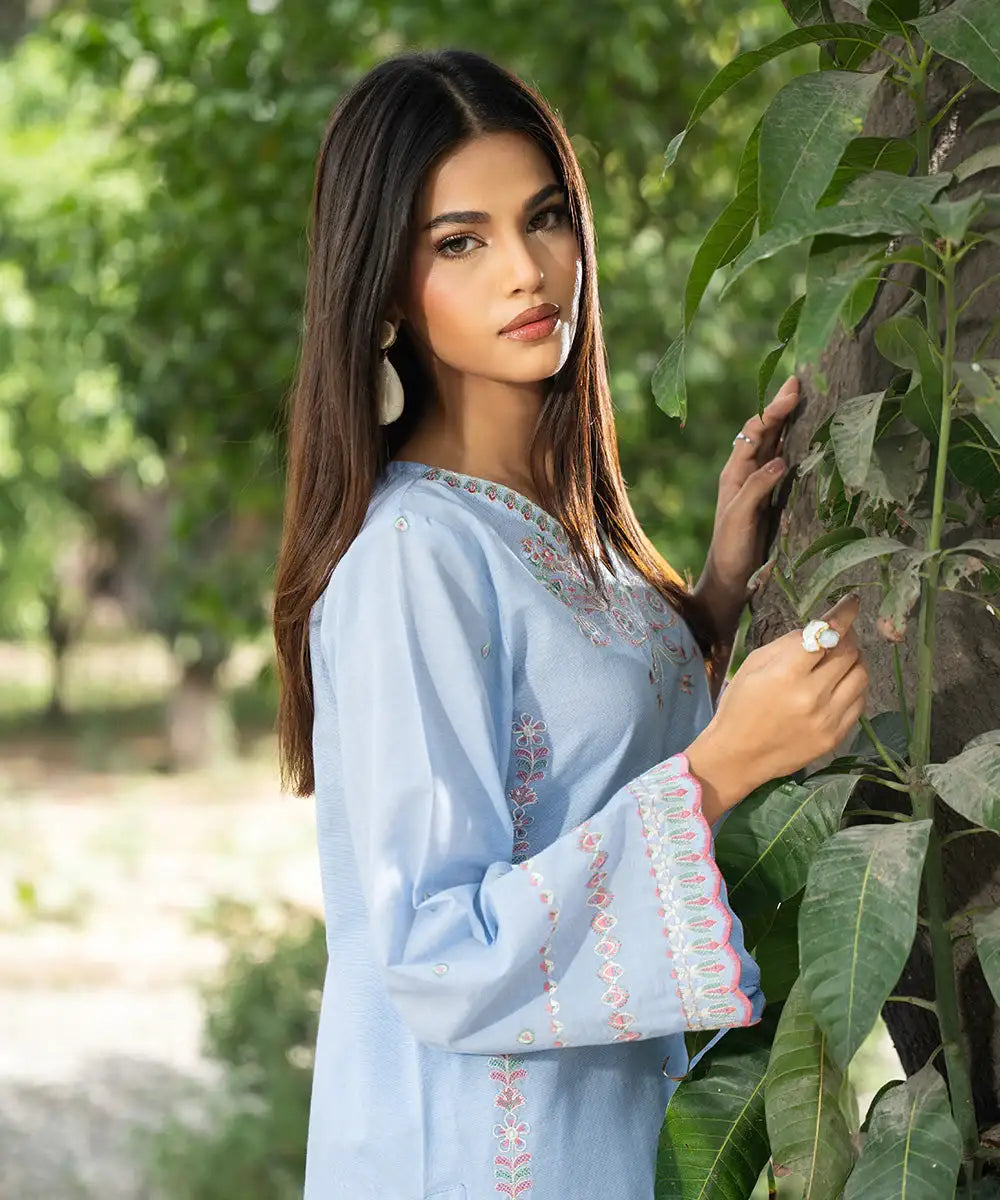 2PC - Embroidered Striped Lawn Cotton Suit - Kross Kulture 