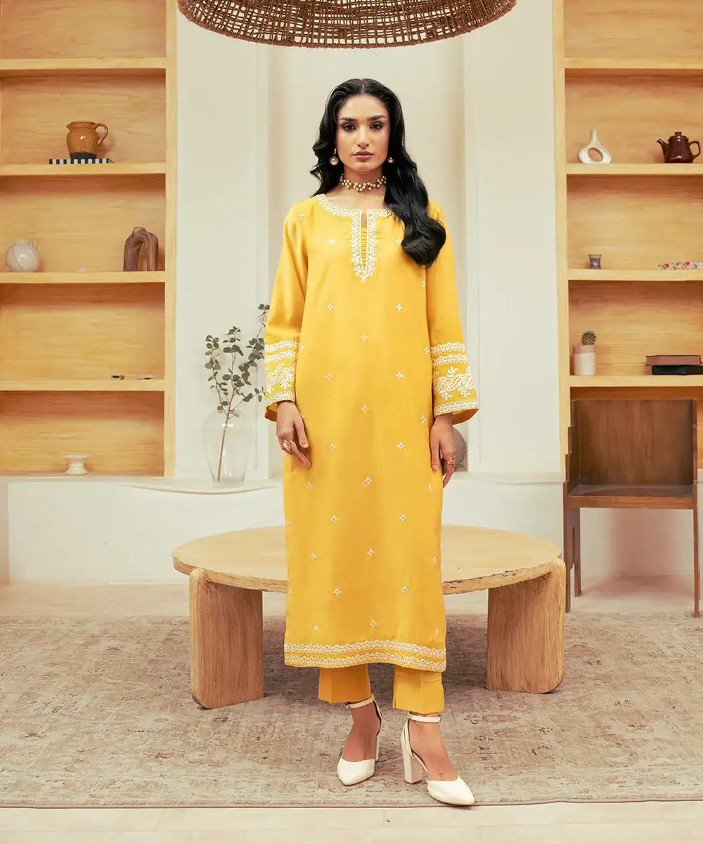 2PC - Embroidered Cotton Silk Suit - Kross Kulture 