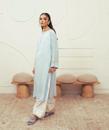 2PC - Embroidered Self Textured Suit - Kross Kulture 