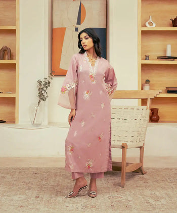 2PC - Embroidered Cotton Silk Suit - Kross Kulture 