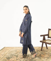 2PC - Embroidered Self Textured Suit - Kross Kulture 