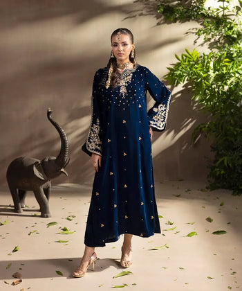 2PC - Embroidered Velvet Suit - Kross Kulture 
