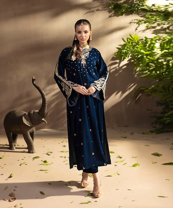 2PC - Embroidered Velvet Suit - Kross Kulture 